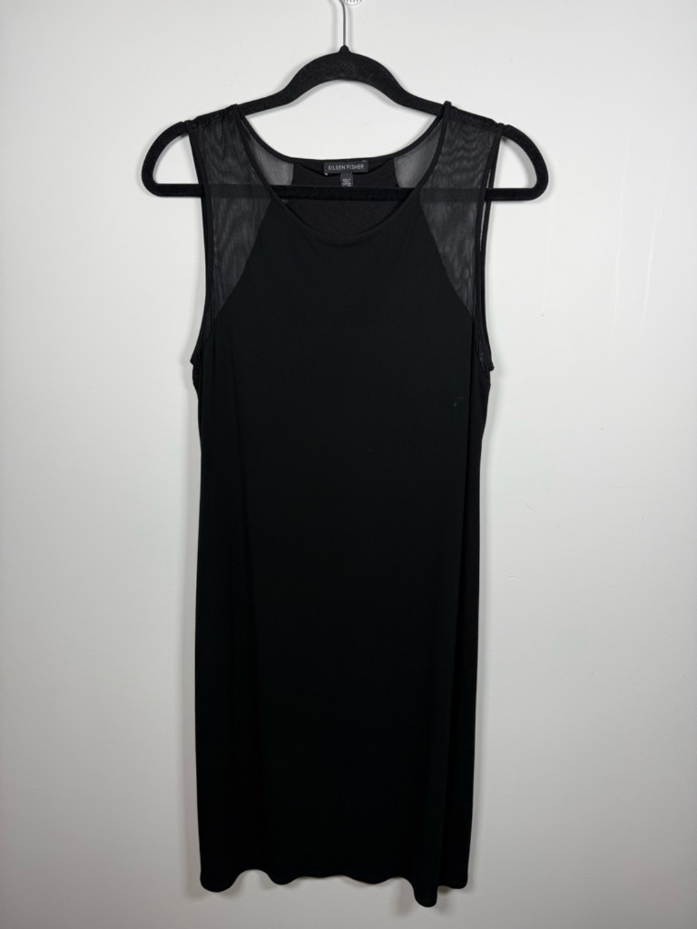 EILEEN FISHER | Black 100% Silk Mesh Shoulder Shift Dress Size M - Picture 1 of 5
